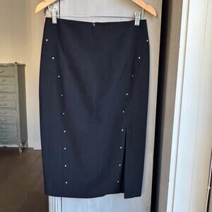White House Black Market Black Pencil Skirt Sz 6 Gold Stud Embellishments